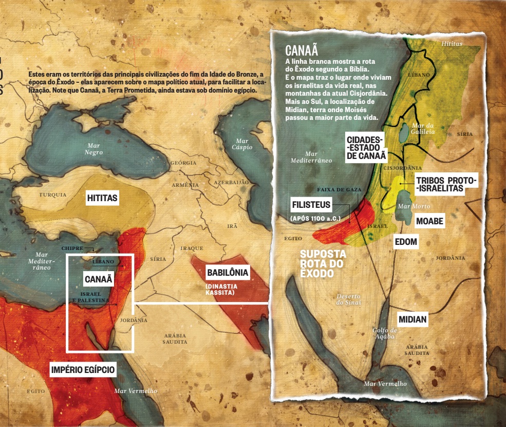 Mapa exodo O Oriente Médio da Idade do Bronze (sobreposto às fronteiras atuais da região)