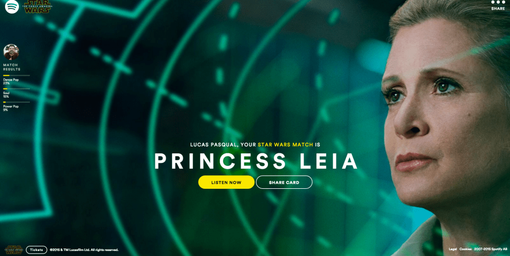 Spotify te ajuda a descobrir qual personagem de Star Wars mais combina com seu gosto musical