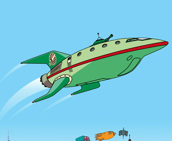 Esta é uma das naves da Planet Express, de Futurama. É usada para entregas interplanetárias. Esta é uma das naves da Planet Express, de Futurama. É usada para entregas interplanetárias.