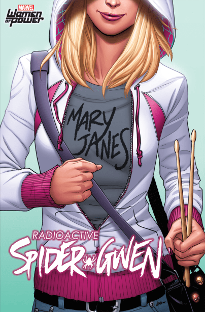 A artista Emanuela Lupacchino ficou responsável pela capa da sexta edição do gibi de Spider-Gwen, a nova heroína da Marvel, que surgiu como uma participação especial, mas conquistou os fãs. Gwen é o primeiro amor de Peter Parker, o Homem-Aranha, que morre nos quadrinhos originais, porém, nessa HQ, vemos que em outro universo ela não só está viva, como foi quem ganhou os poderes de aranha. 