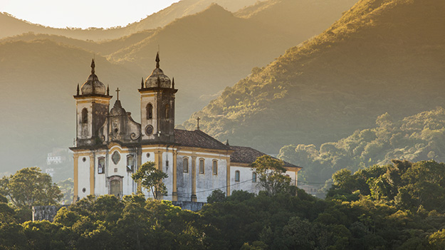 View of the unesco world heritage city of Ouro Preto in Minas Ge