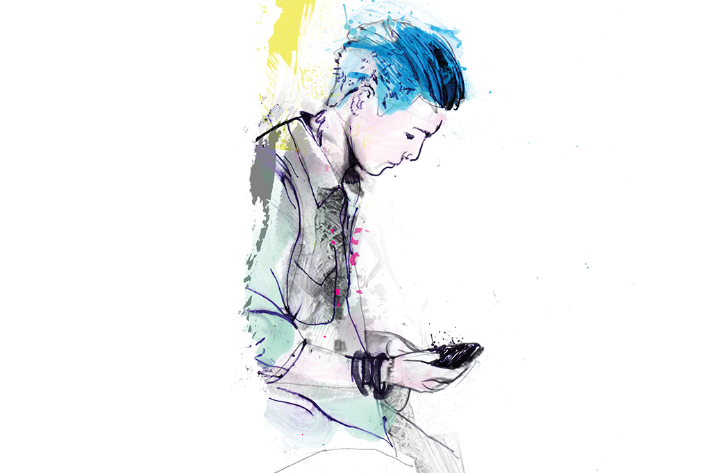 Menino olhando para o celular ilustração