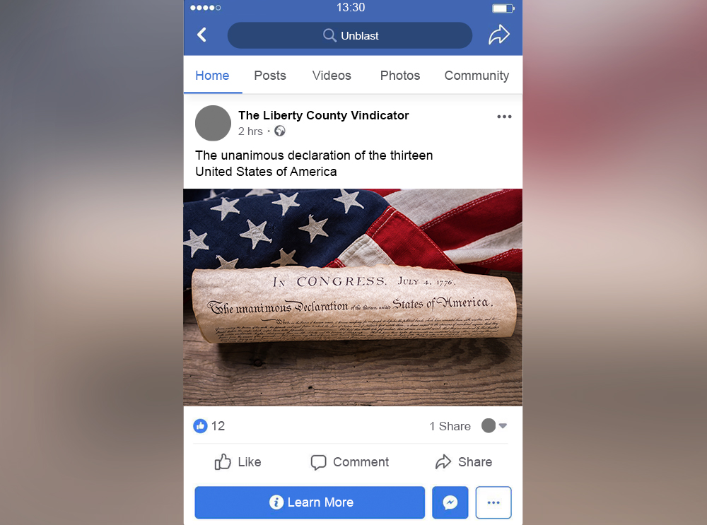 Facebook marca declaração de independência dos EUA como discurso de ódio