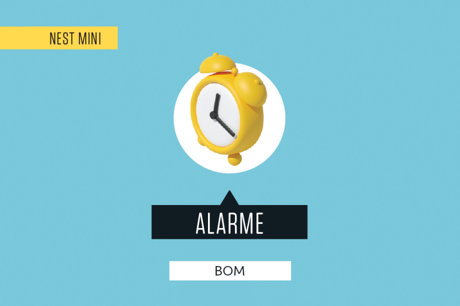 Funciona bem como despertador: é fácil configurar o horário do alarme, ou pedir mais um tempinho quando ele começa a tocar (“Ok Google, mais dez minutos”). Também dá para cancelar o alarme dando duas batidinhas na Nest Mini.