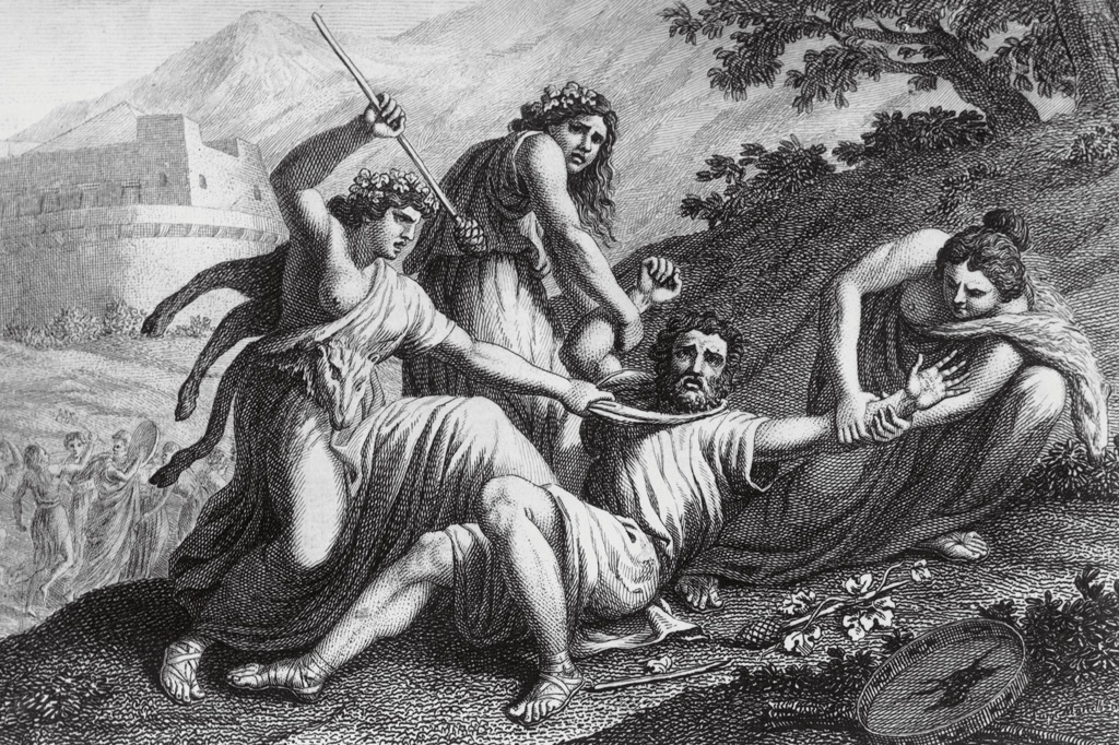 SI_Mitologia_Grega_Olimpo_Dionisio_3 <strong>Bacantes alcoolizadas avançam contra o rei de Tebas, que tenta proibir a devassidão dionisíaca.</strong>