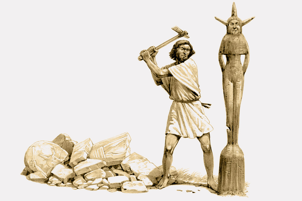 <strong>Representação do guerreiro israelita Gideão destruindo uma imagem de Asherah.</strong>