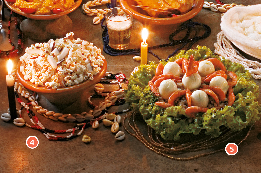 SI_Religiao_Afro_comida_1B <strong>4 • OBALUAIÊ/OMOLU e NANÃ – Pipoca, 5 • OXUM – Omolocum (feijão-fradinho cozido com cebola, camarões e azeite de oliva).</strong>