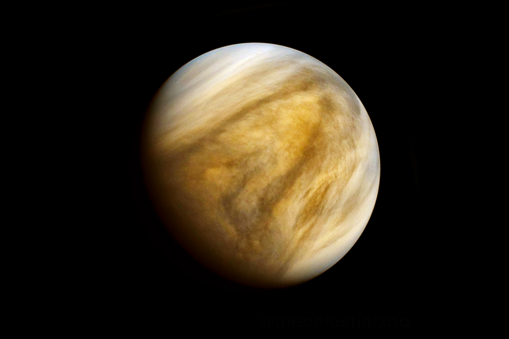 Vênus fotografado em luz ultravioleta pela nave espacial Pioneer Venus Orbiter (Pioneer 12).