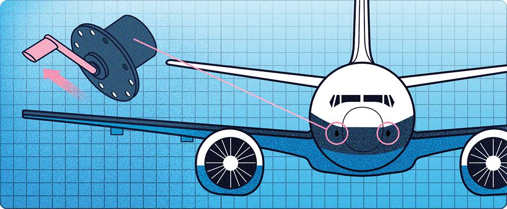 SI_425_737max_mcas Cada lado do nariz tem um sensor de ângulo de ataque (uma palheta de metal que indica a posição do jato em relação à linha do horizonte). Se a leitura de ambos divergir, o MCAS não é mais acionado.