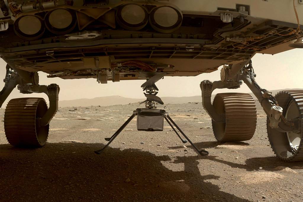 Helicóptero Ingenuity, da Nasa, se prepara para fazer o primeiro voo em outro planeta