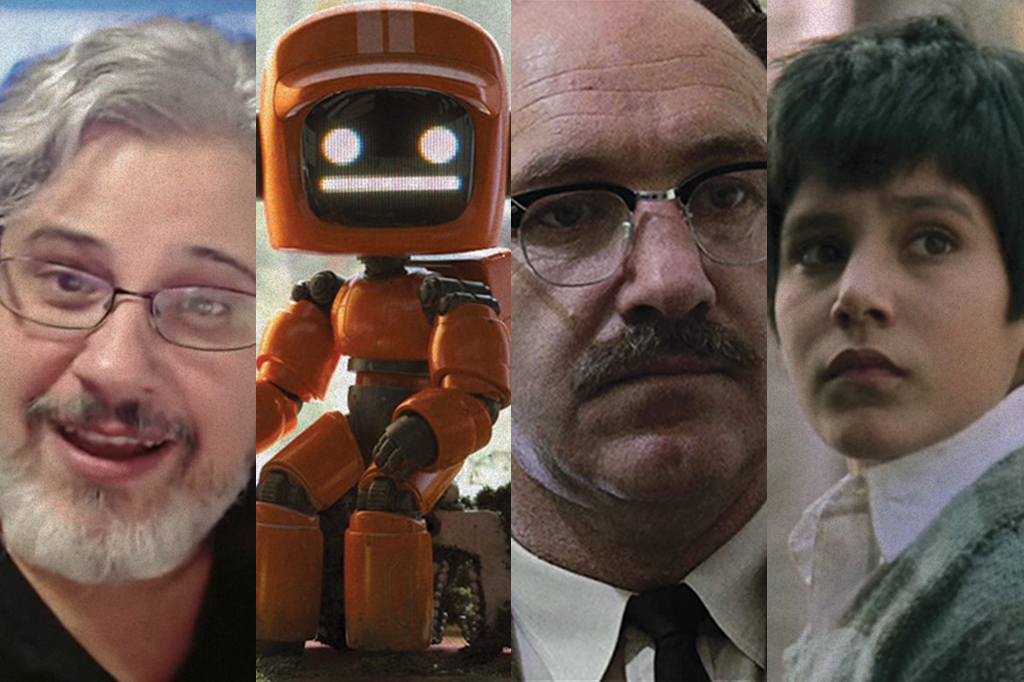 Coletânea do Pérolas do Streaming da edição 428, com 4 imagens lado a lado: Salvador Nogueira, robô de Love, Death & Robots, Gene Hackman e Ariel Mateluna.