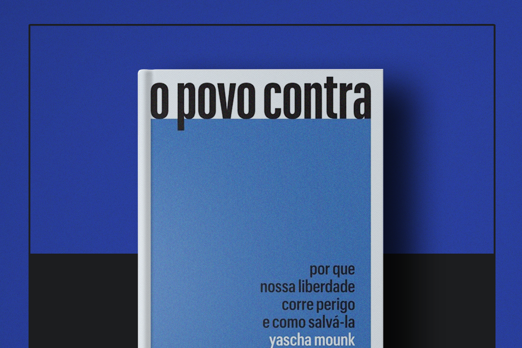 Capa do livro "O povo contra a democracia" no centro da imagem.