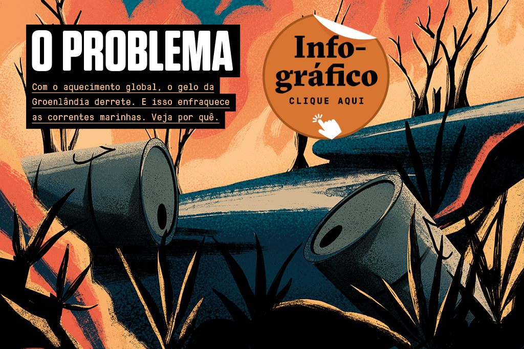 Ilustração de floresta pegando fogo com galões de petróleo.