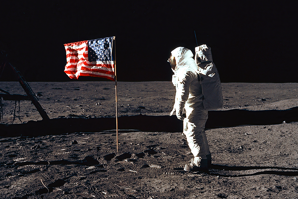 Foto do astronauta Buzz Aldrin na missão Apollo 11.