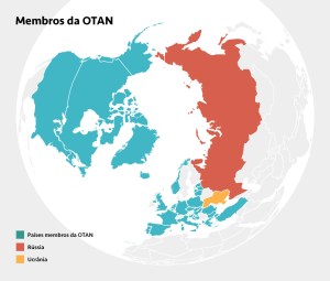 otan Mapa mostrando a localização dos países membros da OTAN em relação a Rússia e Ucrânia.