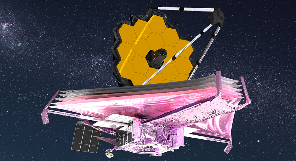 Render artístico do telescópio James Webb no espaço.