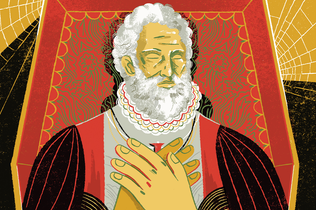 SI_446_cabral3 Ilustração de Pedro Álvares Cabral em seu caixão, com elementos que indicam ter sido esquecido e abandonado.