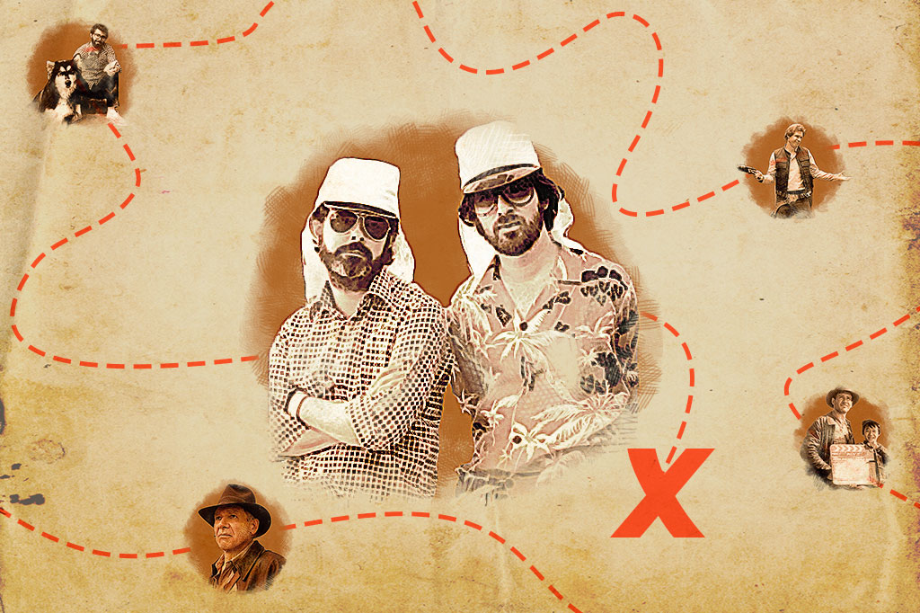SI_452_playlist_abre1_site Montagagem com foco na imagem do George Lucas e o Steven Spielberg; a composição faz alusão a um mapa do tesouro.