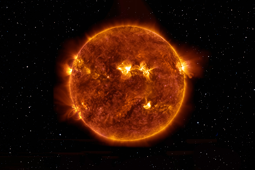 Imagem de uma tempestade solar na estrela Sol.