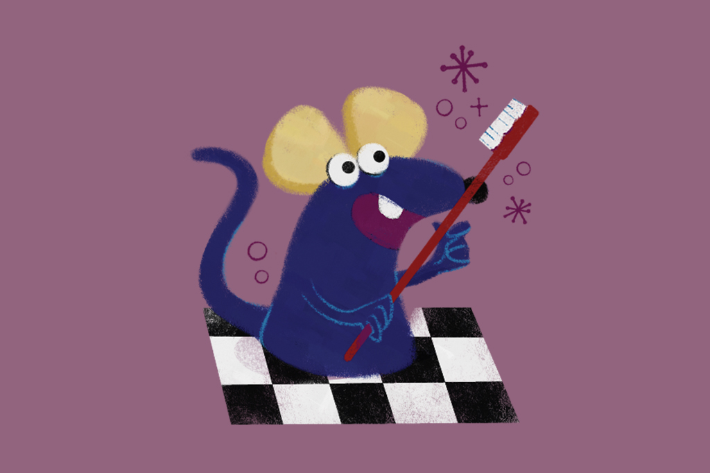 Ilustração de um rato segurando uma escova de dente.