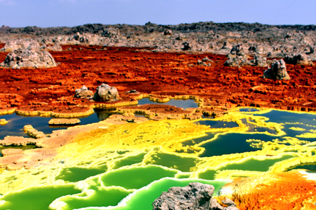 Vulcão de Dallol: as termas etíopes sulfúricas, coloridas e ferventes de pH 0