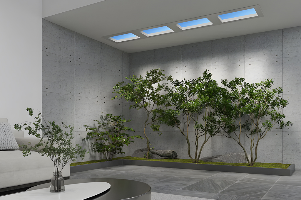 Ambiente iluminado pela l&acirc;mpada P20 Rooflight, da marca chinesa Yeelight.