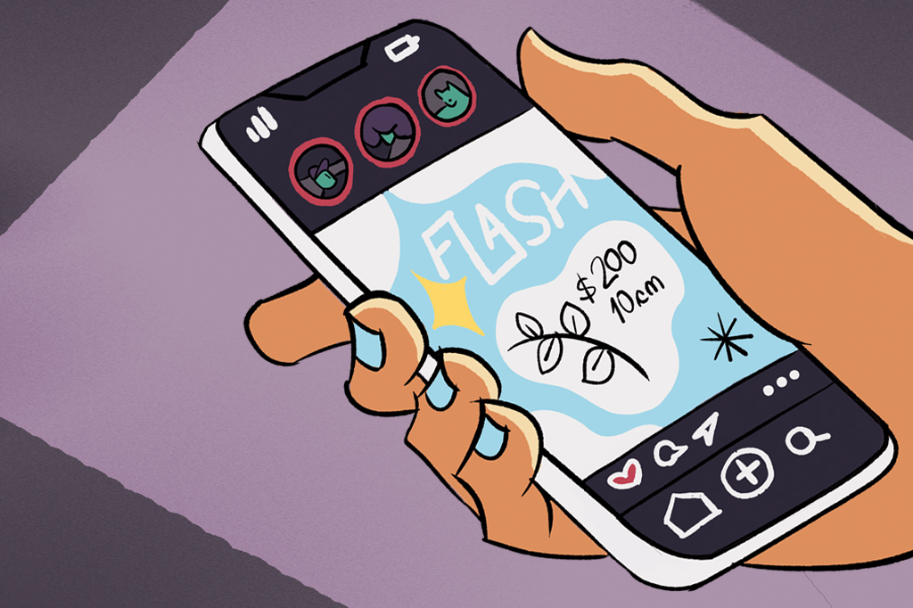 Ilustra&ccedil;&atilde;o de uma m&atilde;o segurando um celular.