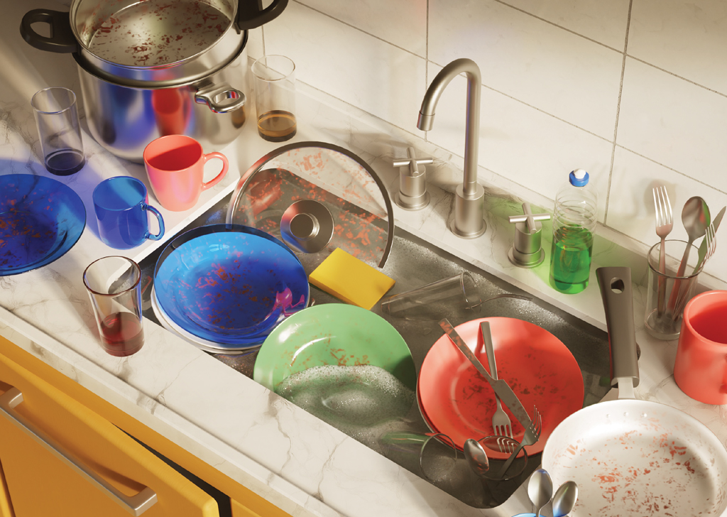 Imagem de uma pia cheia de lou&ccedil;as sujas.