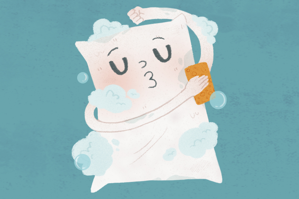 desenho de um travesseiro tomando banho