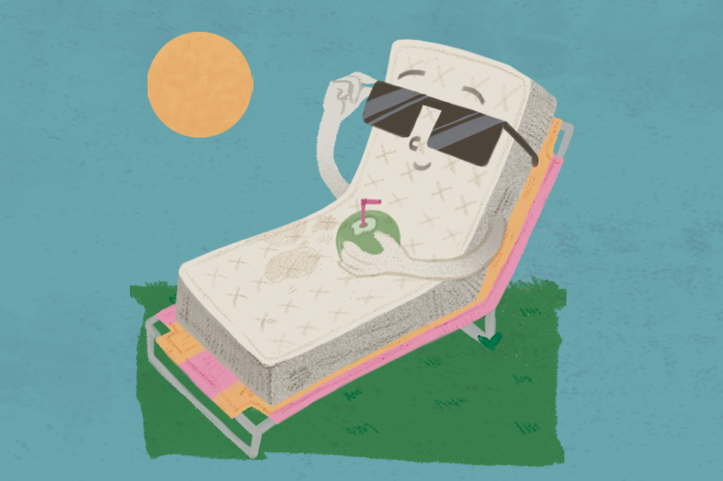 Desenho de um colch&atilde;o tomando sol, como se estivesse na praia
