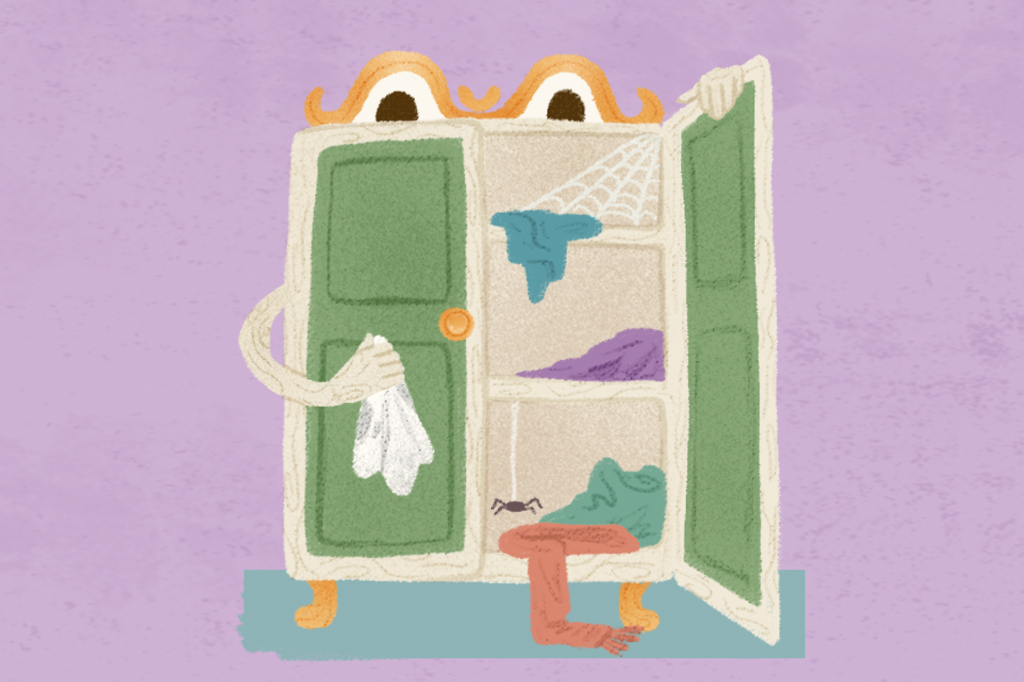 desenho de um guarda-roupa tirando o p&oacute; do seu interior