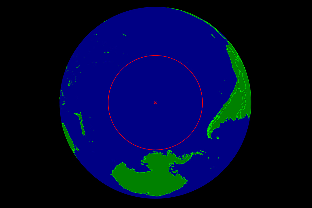 Imagem da Localiza&ccedil;&atilde;o do Ponto Nemo ou Polo oce&acirc;nico de inacessibilidade.