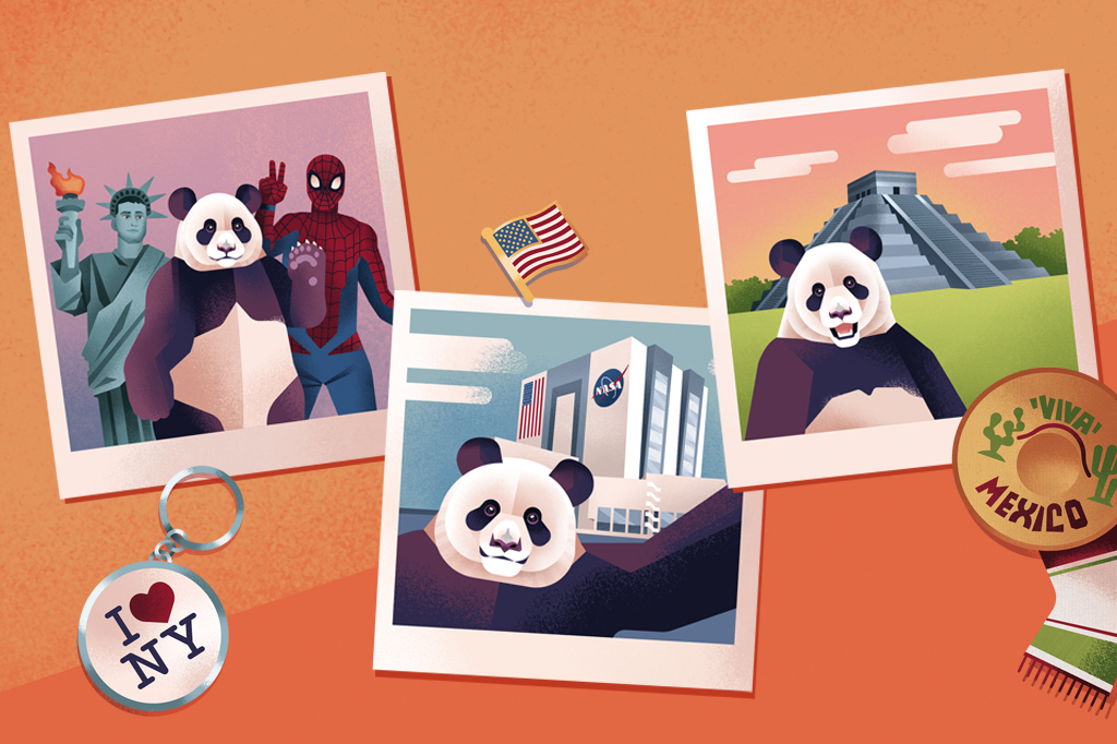 Ilustra&ccedil;&atilde;o, em fundo laranja, de um chaveiro, dois im&atilde;s de geladeira e tr&ecirc;s fotos.