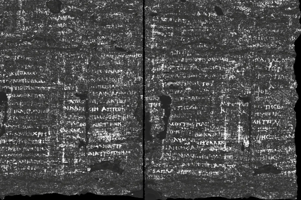 Imagem de um dos três pergaminhos de Herculano guardados nas bibliotecas Bodleianas da Universidade de Oxford, revelou ter a palavra “nojo” escrita em grego antigo.