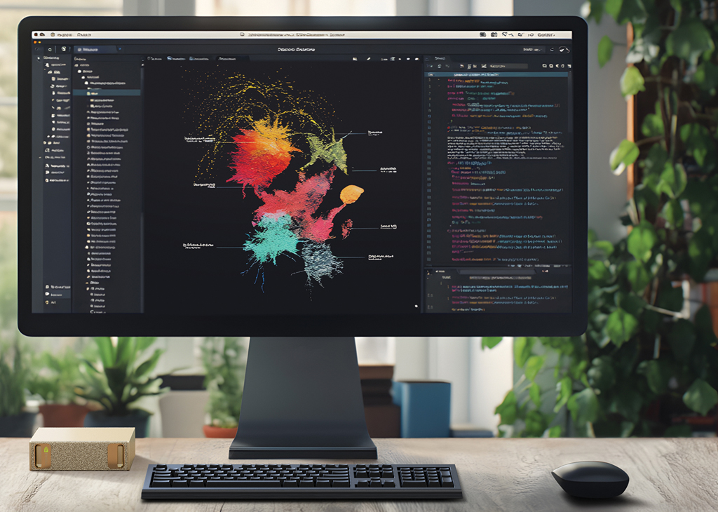 Imagem de um monitor ligado ao mini computador Digits.