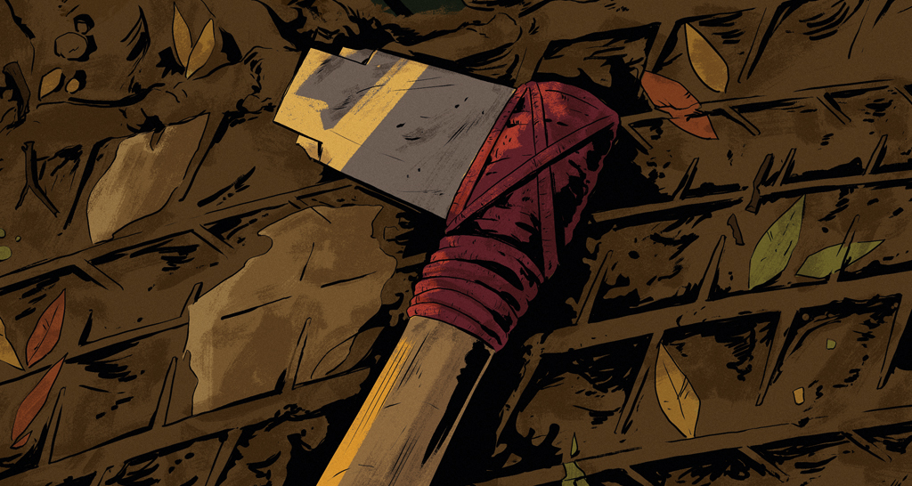 Ilustra&ccedil;&atilde;o de um machado feito por povos isolados da floresta amaz&ocirc;nica.