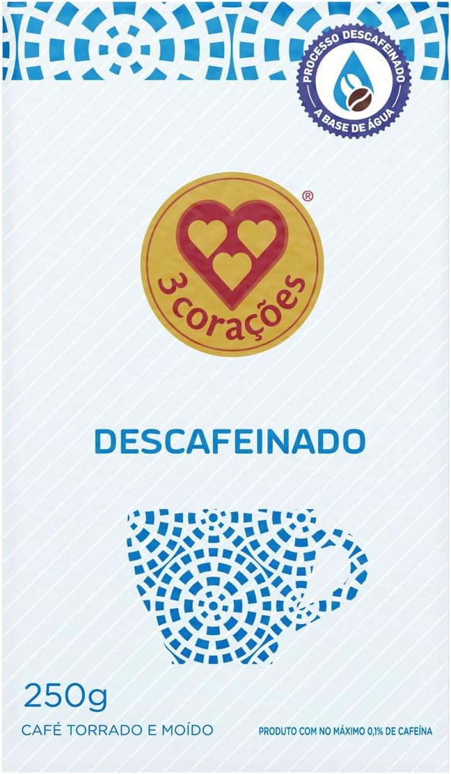 3 Corações Café Torrado e Moído Descafeinado 100% Arábica, 250G