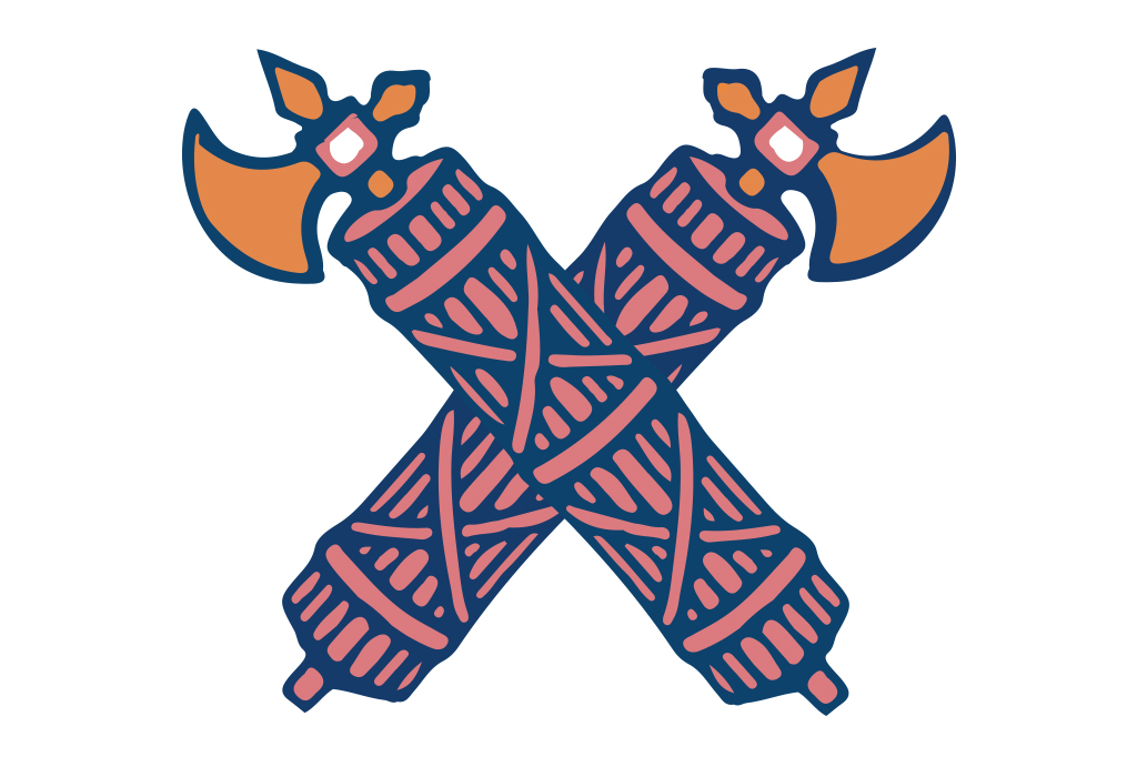 Ilustra&ccedil;&atilde;o, em fundo branco, de dois machados cruzados.