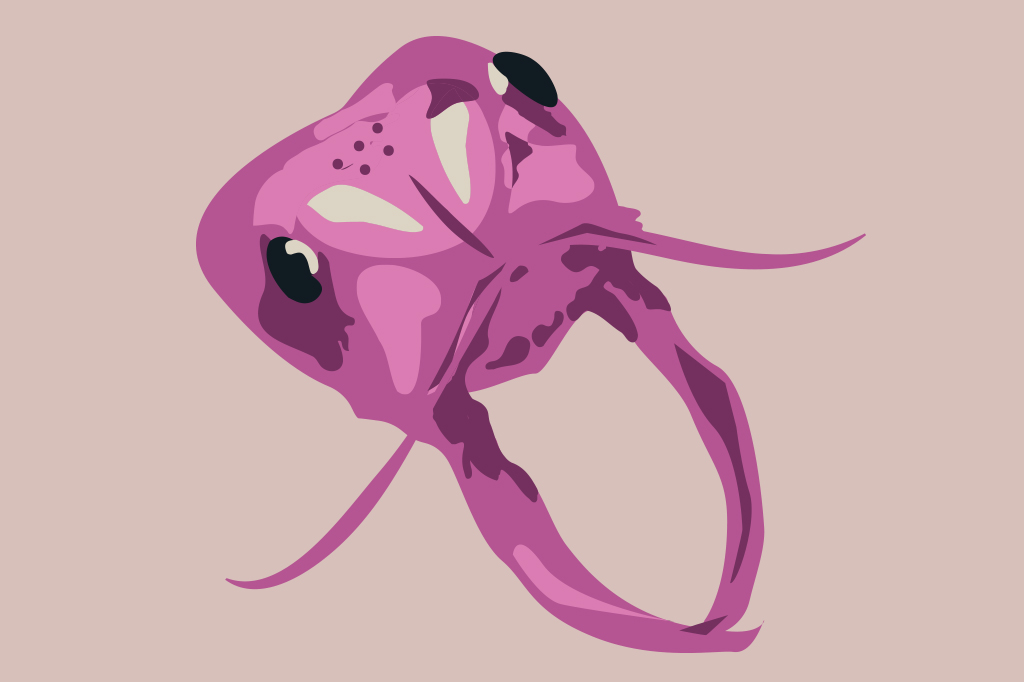 Ilustra&ccedil;&atilde;o, em fundo lil&aacute;s opaco, de uma cabe&ccedil;a de formiga ampliada.